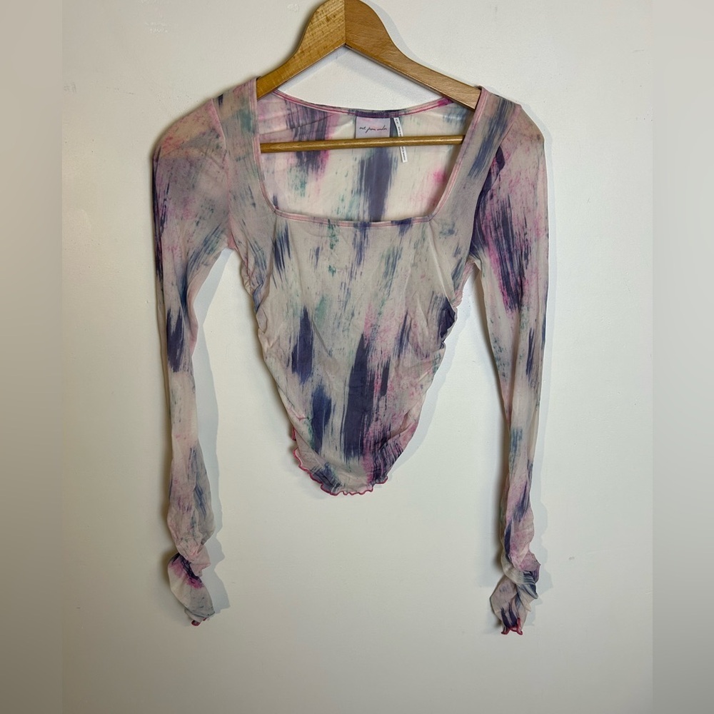 Out fron Under Tie Dye Multicolor Women Top Sheer Lightweight Size M Long Sleeve